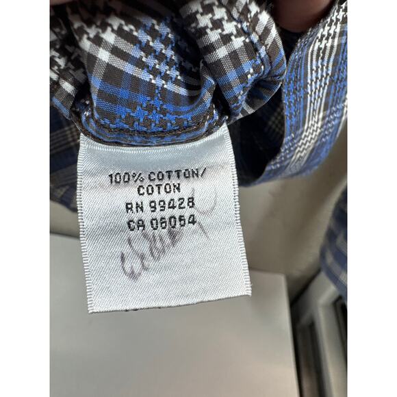 Bugatchi Shaped Fit Cotton Button Down Plaid Blue Mens Shirt Size 2XL - Picture 5 of 6